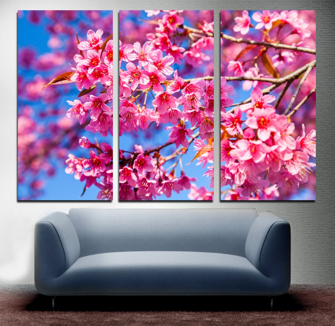 Pink Cherry Blossom Canvas Wall Art Featuring Sakura Tree Branches ...