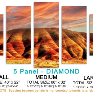 Painted Hills Canvas Print Wall art orange skies at John Day Oregon National Monument. Scenic Landscape Print Giclee home office wall decor 5 Panel Diamond