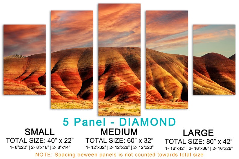 Painted Hills Canvas Print Wall art orange skies at John Day Oregon National Monument. Scenic Landscape Print Giclee home office wall decor 5 Panel Diamond