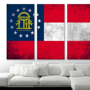 Georgia State Flag Canvas Print Grunge Effect Wall Art - USA state flag Giclee print for home decor, wall decor & interior design