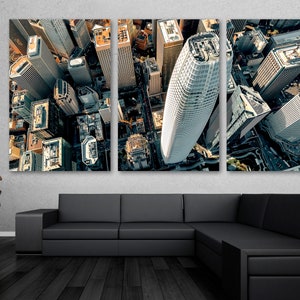 San Francisco Wall Art Canvas Print. SF Skyline aerial view of skyscrapers dramatic tone - Giclee office art decor, wall decor, home decor