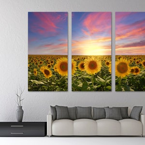 Sunflower fields sunset Canvas Print Wall Art. Floral and Botanical Landscape print decor - Giclee print wall art, Office Decor, Home Decor