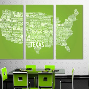 Light Green USA Text Map Canvas Print Wall Art. Giclee print for  home wall decor & interior design.