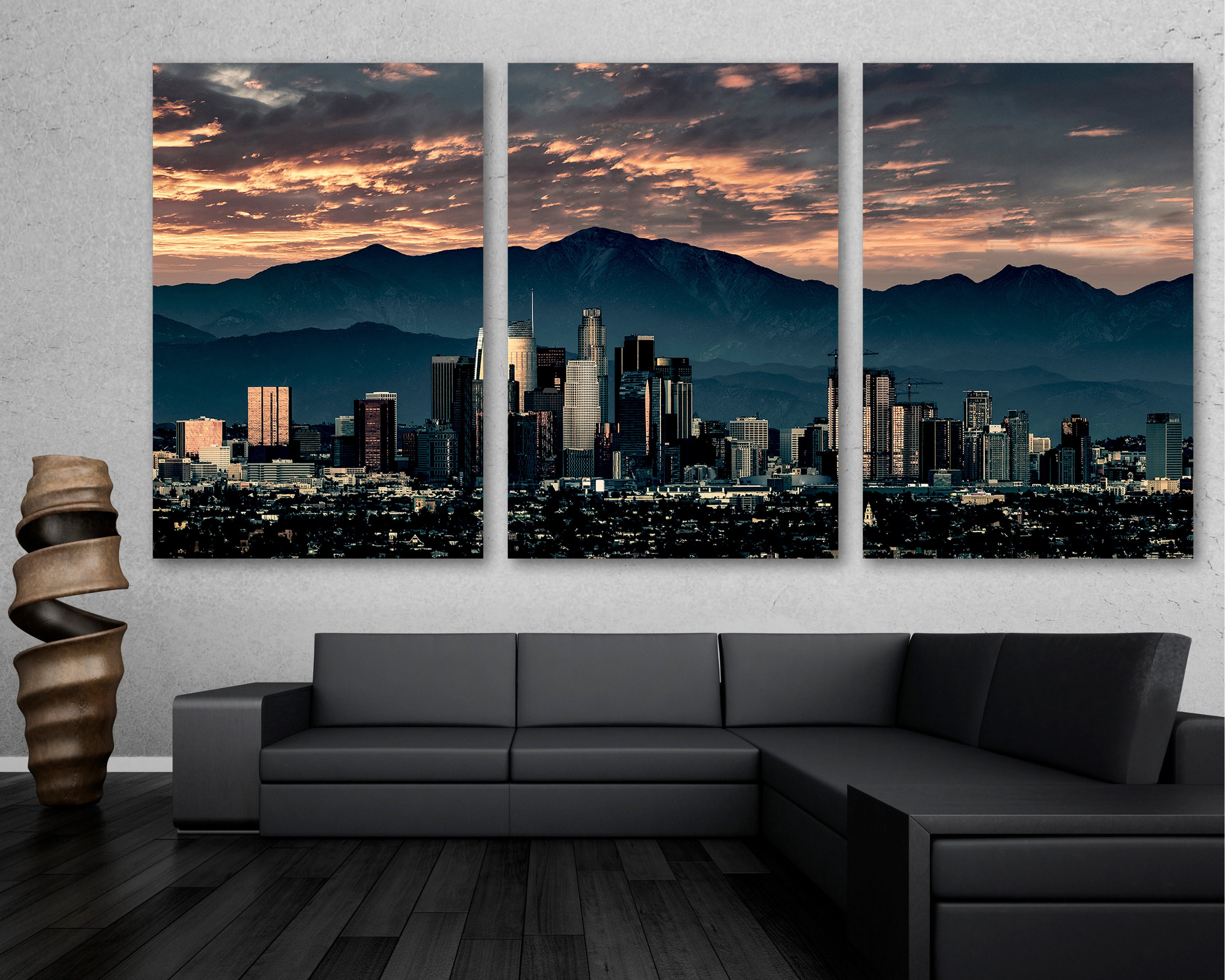 Los Angeles Skyline Wall Art Canvas Print at Dusk With Dramatic