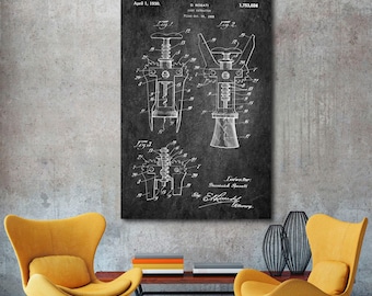 Cork Extractor Blueprint Patent Wall Art Canvas Print by D. Rosati - Room Decor home decor wall decor interior design, corkscrew art