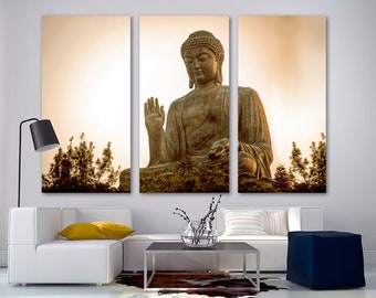 Giant Buddha Statue Canvas Wall Art for Zen Meditation Room & Spiritual Decor