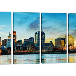 Cincinnati City Skyline Canvas Prints Large Wall Art. Ohio Panoramic Cityscape w blue skies. Giclee home office wall decor, interior design image 4