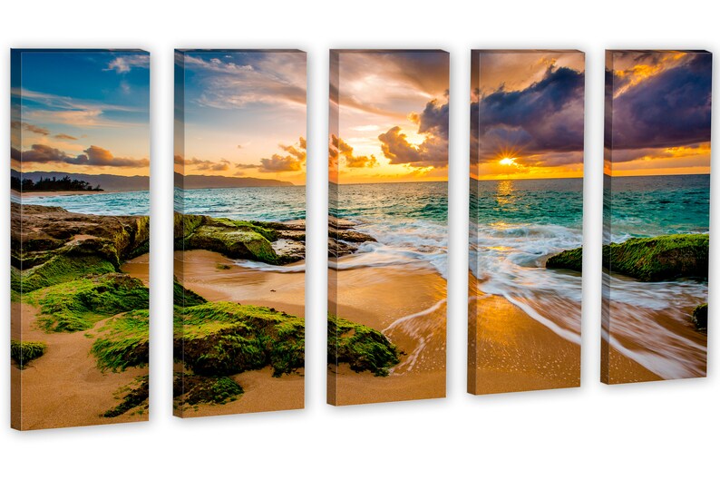 Hawaii Beach Golden Sunset Canvas Print Tropical Wall Art. 3 - Etsy