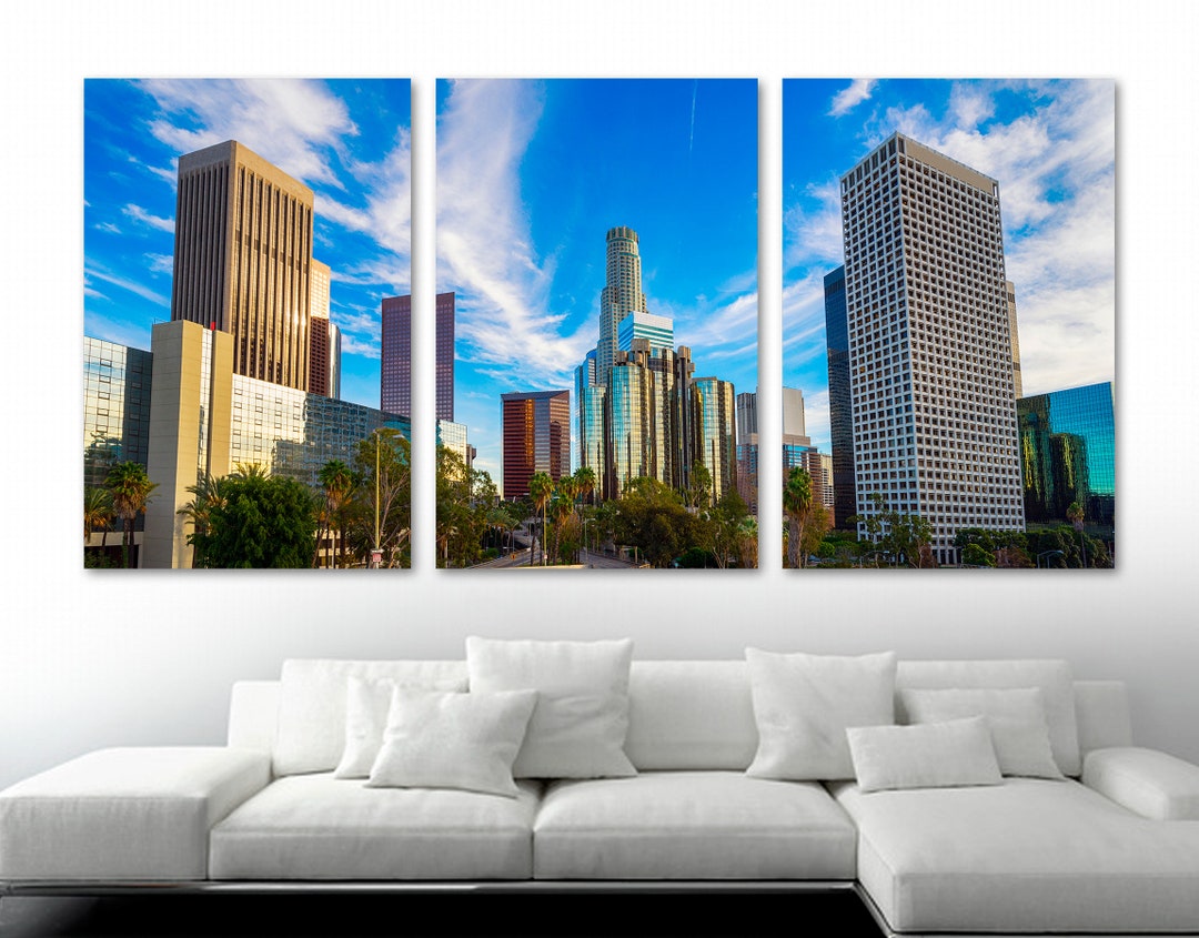 Downtown Los Angeles Skyline Wall Art Canvas Print. DTLA, USA Cityscape