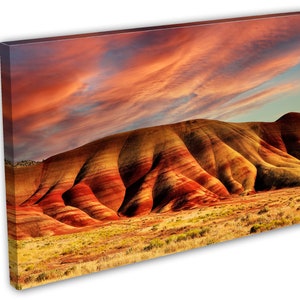 Painted Hills Canvas Print Wall art orange skies at John Day Oregon National Monument. Scenic Landscape Print Giclee home office wall decor 1 Panel