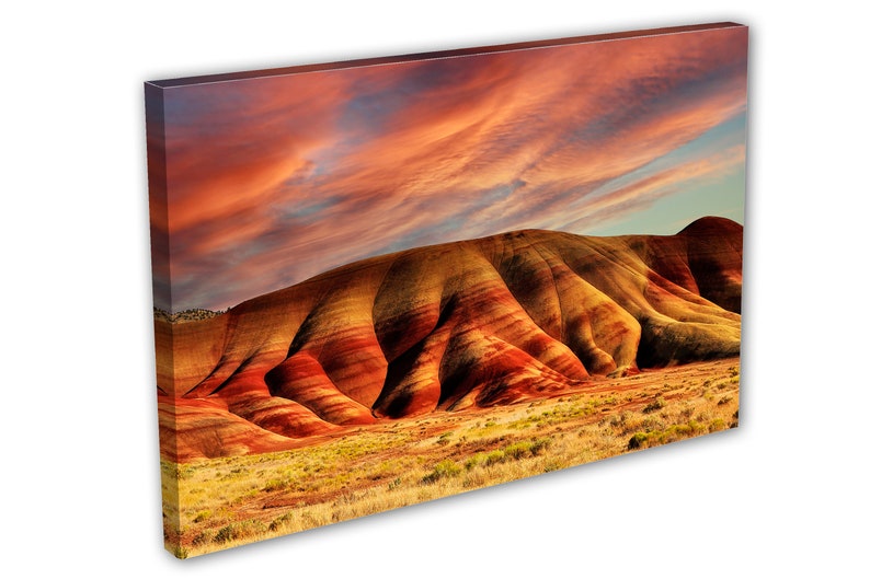 Painted Hills Canvas Print Wall art orange skies at John Day Oregon National Monument. Scenic Landscape Print Giclee home office wall decor 1 Panel