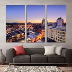 Roanoke, Virginia Skyline Canvas Print Wall Art. Roanoke Cityscape Giclee Print for home decor or office wall decor and interior design.