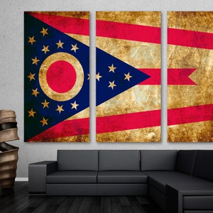 Ohio State Flag Wall Art Canvas Print Rustic Grunge - USA state flag Giclee Print for home decor, wall decor interior design