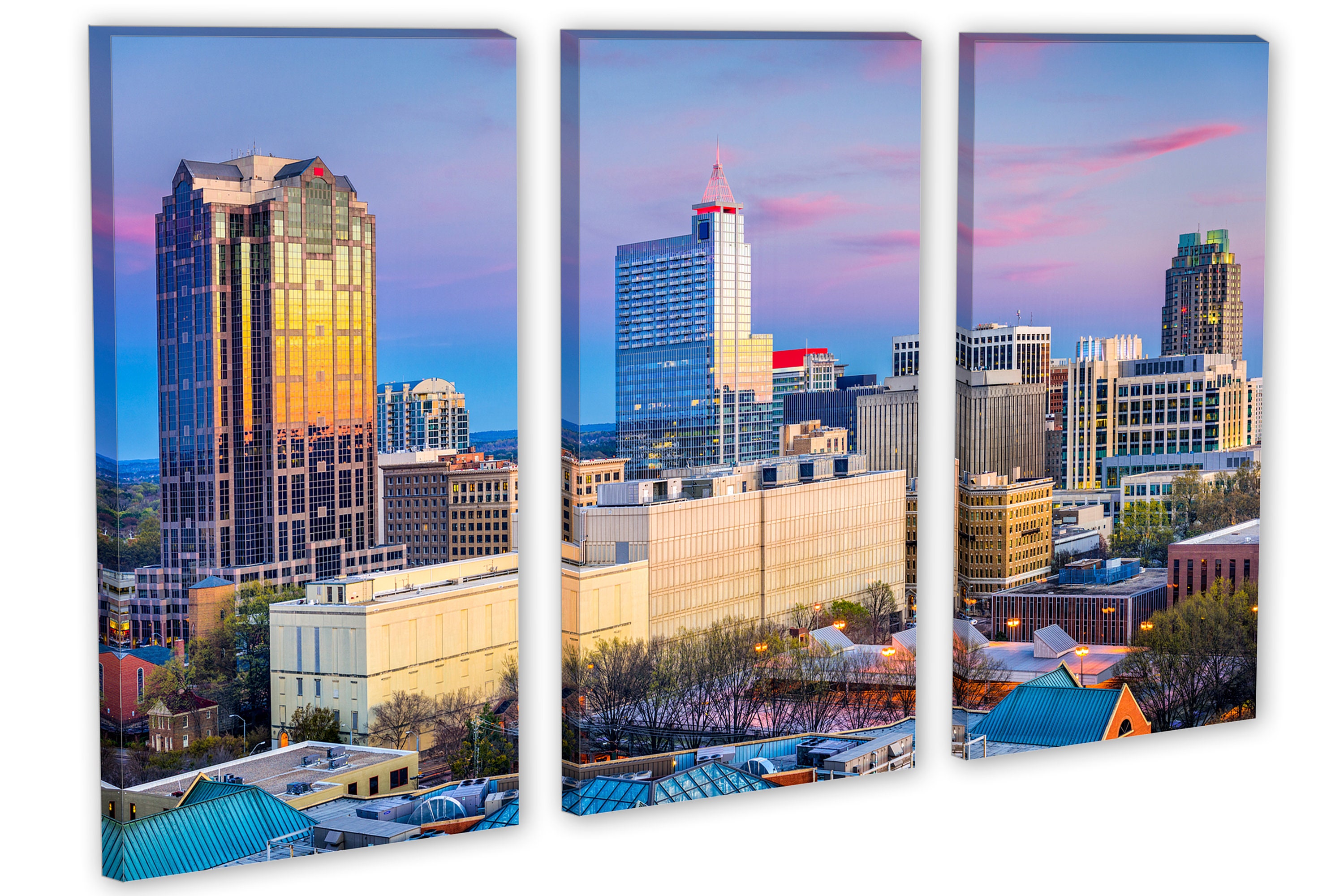 Raleigh Skyline Canvas Wall Art at Dusk, North Carolina City Print for ...