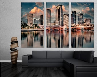 Tampa Bay Skyline Canvas Print Wall Art dramatic effect. Tampa Florida city reflection print set -Giclee wall decor home decor office decor