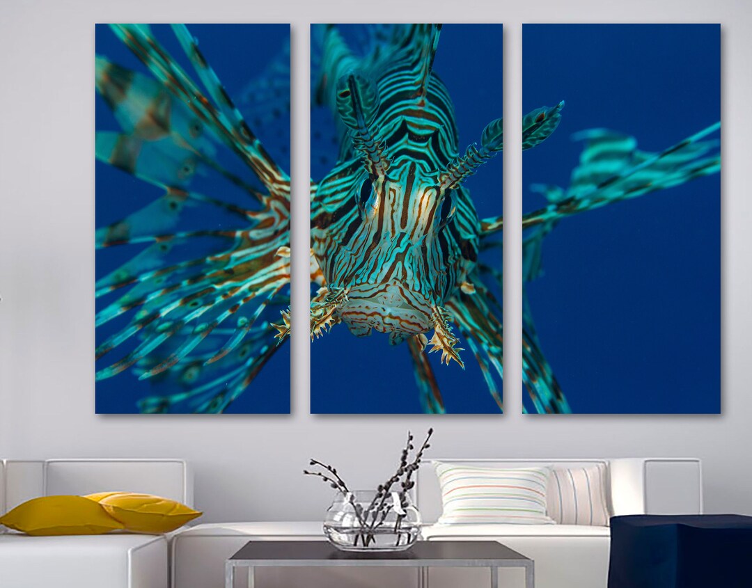 Red Sea Lionfish Wall Art Closeup Canvas Print Wall Art Aquatic Green
