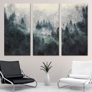 Foggy Forest Canvas Print Wall Art Watercolor Misty Forest, Mountain Forest, Landscape print nature wall art - Giclee home office wall decor