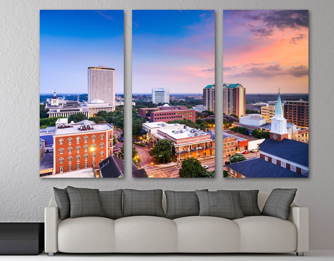 Tallahassee, Florida Canvas Print Wall Art. Tallahassee FL, USA Town Skyline Art Giclee Art for