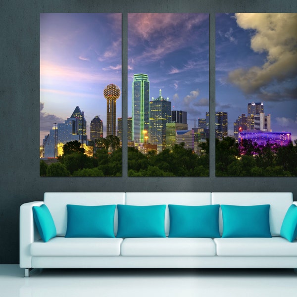 Dallas Texas Skyline Canvas Print Large Wall Art USA Cityscape blue night skies - Giclee Home Office wall decor, room decor, interior design