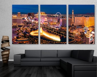 Las Vegas Strip night Canvas Print Wall Art, Las Vegas Skyline wall art, Las Vegas Decor, Nevada - Giclee print set Home Decor, Wall Decor