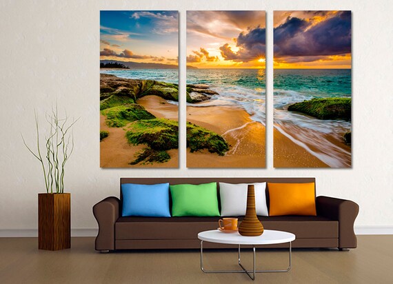 Hawaii Beach Golden Sunset 3 Panel Split Triptych Canvas - Etsy