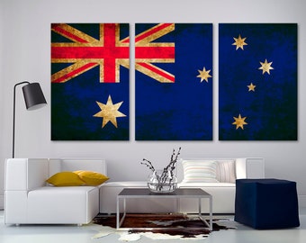 Australia Flag Canvas Print Wall Art Rustic Grunge Effect - Australia country flag Giclee print for home decor, interior design