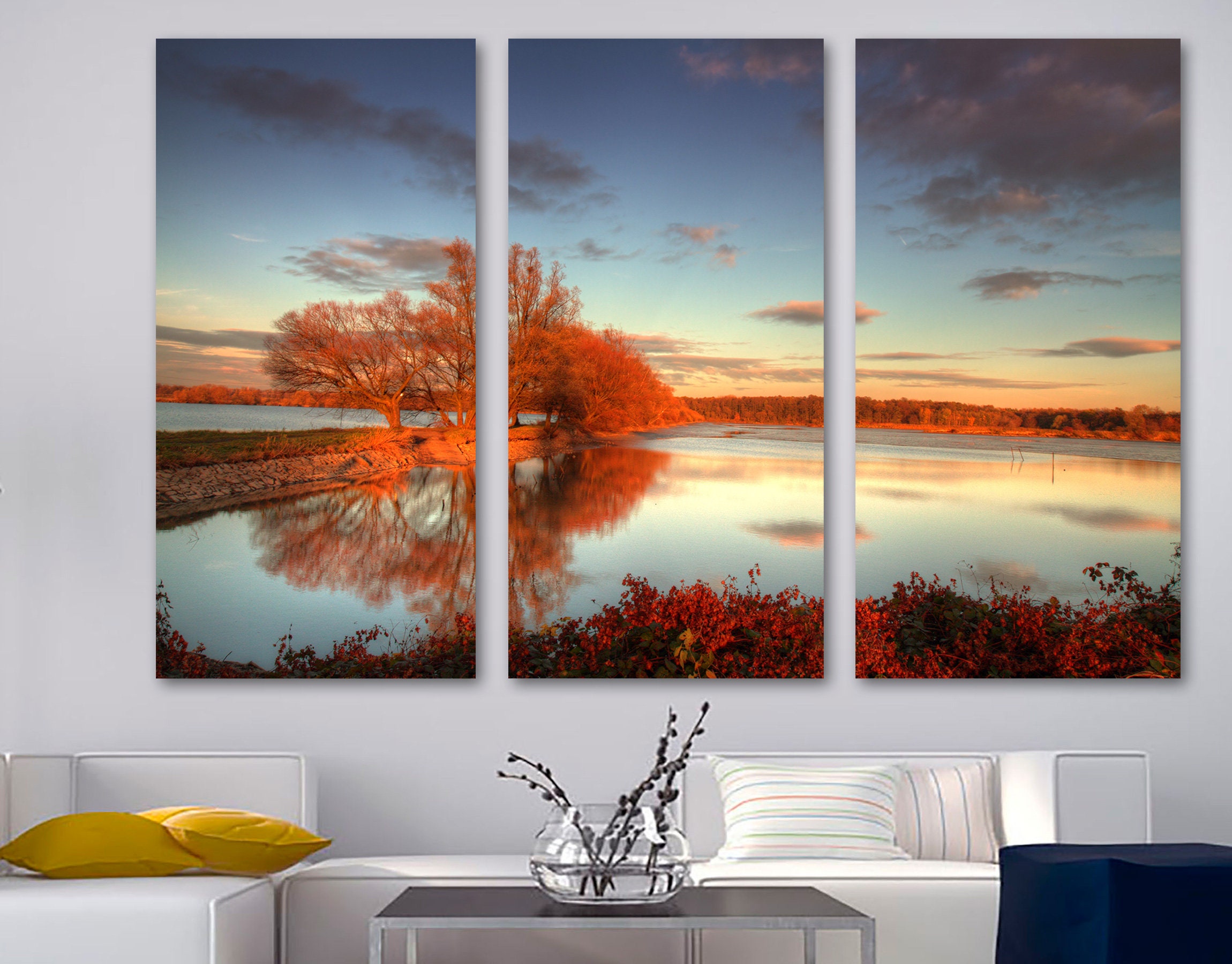 Beautiful Autumn Red Tree Canvas Print Wall Art. Scenic Landscape Art ...
