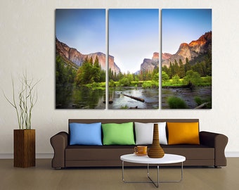 Gates to Valley Canvas Print Large Wall Art Landscape Yosemite National Park Mountains Triptych - Giclee Home Office Wall Decor