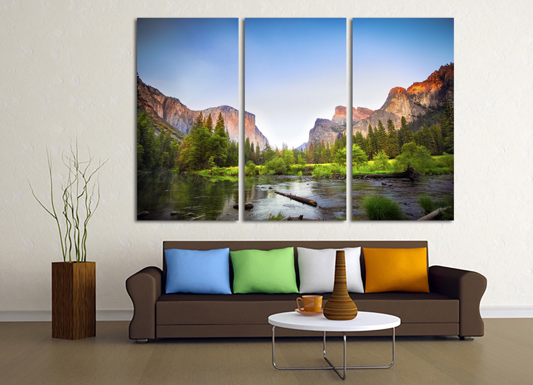 Impresión en lienzo de Gates to Valley, arte de pared grande, paisaje,  Tríptico de montañas del Parque Nacional Yosemite, decoración de pared para  el hogar y la Oficina Giclee -  México