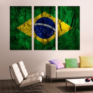 Brazil Flag stone effect Canvas Print Wall Art - Country Flag Giclee print for home decor room decor, wall decor, interior design