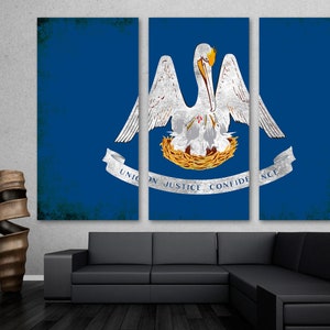 Louisiana State Flag Wall Art Canvas Print Rustic grunge effect - USA state flag Giclee print for home wall decor interior design