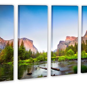 Gates to Valley Canvas Print Large Wall Art Landscape Yosemite National Park Mountains Triptych Giclee Home Office Wall Decor 4 Panel