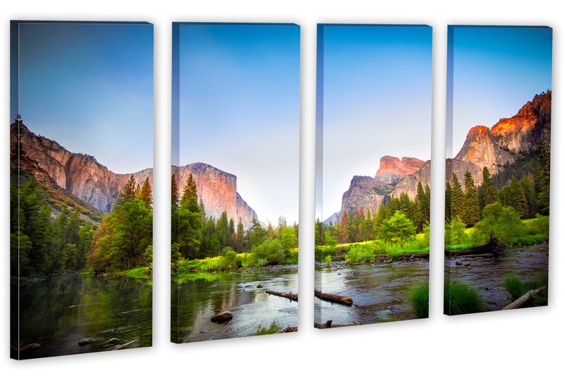 Gates to Valley Canvas Print Large Wall Art Landscape Yosemite National Park Mountains Triptych Giclee Home Office Wall Decor 4 Panel