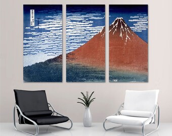 South Wind at Clear Dawn Japanese Wall Art Canvas Prints By Katsushika Hokusai famous vintage art - Giclee Home Wall Decor, Office Decor