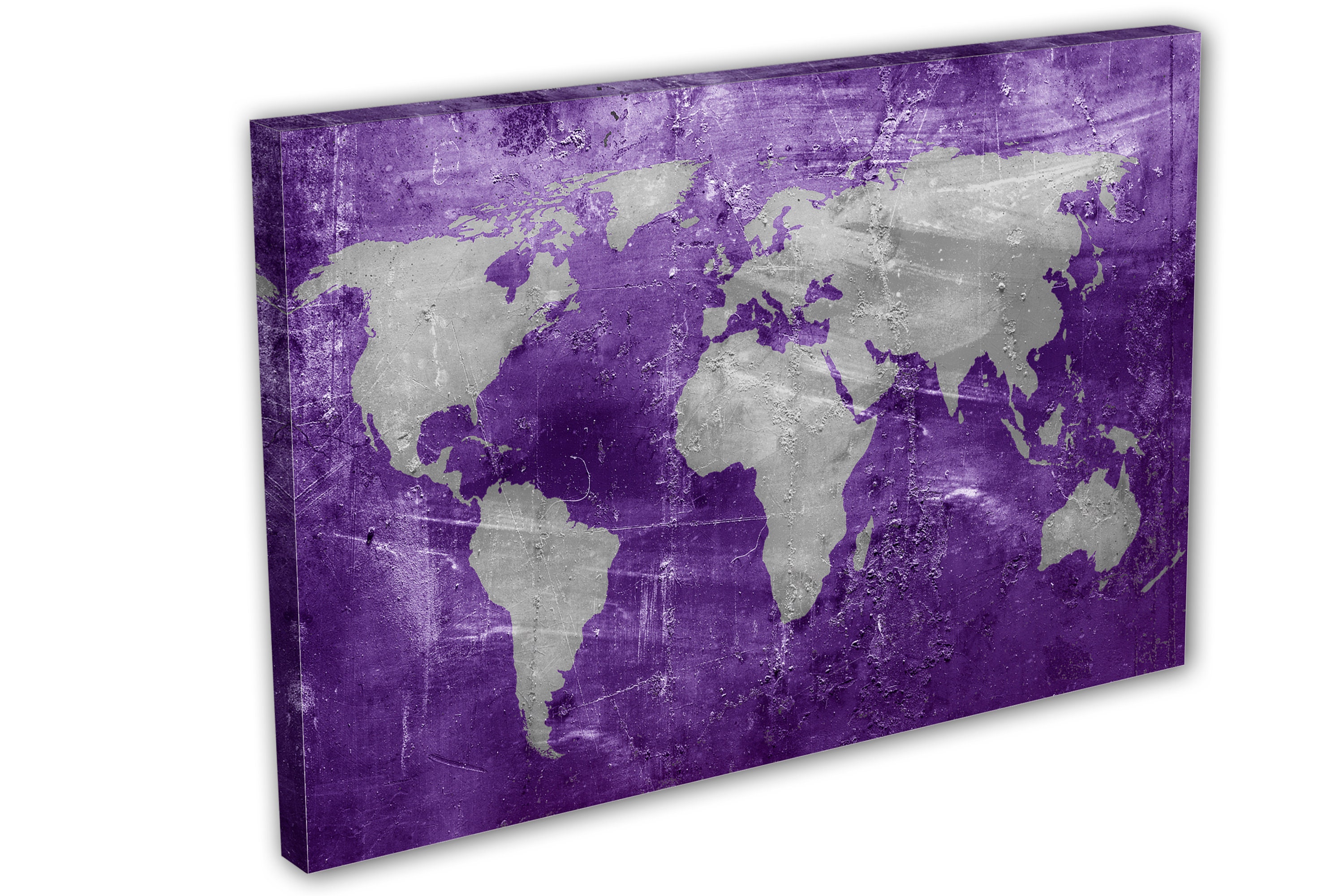 Purple and Silver World Map Canvas Print Wall Art Giclee Print for ...