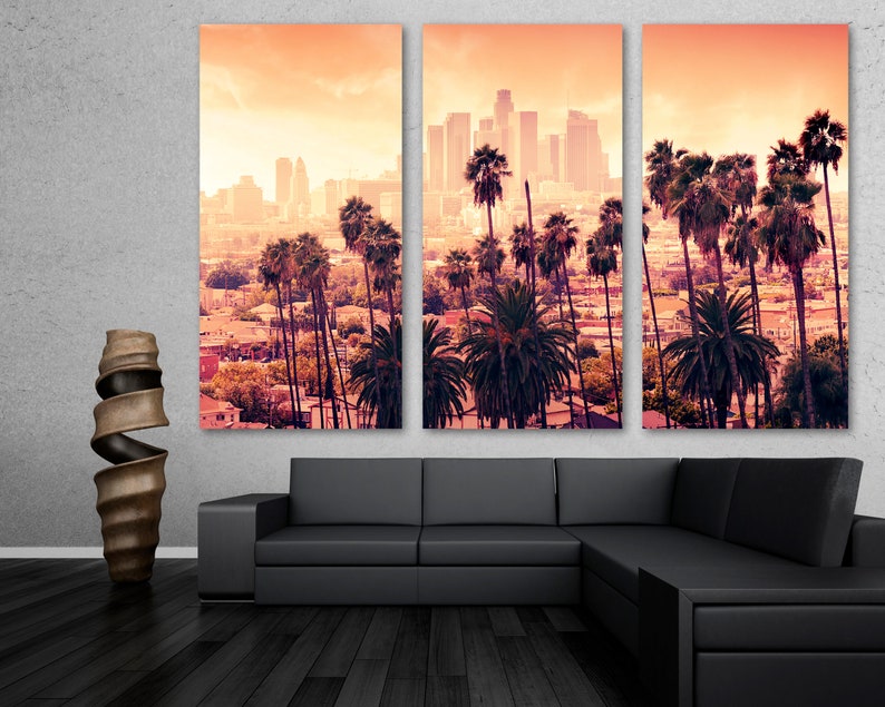 Los Angeles palm tree wall art Canvas Print. Beautiful Sunset Etsy