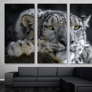 Snow Leopard Portrait Canvas Print Wall Art Yellow Eyes Wildlife Photography, Animal Art -Giclee home art decor, wall decor, interior design