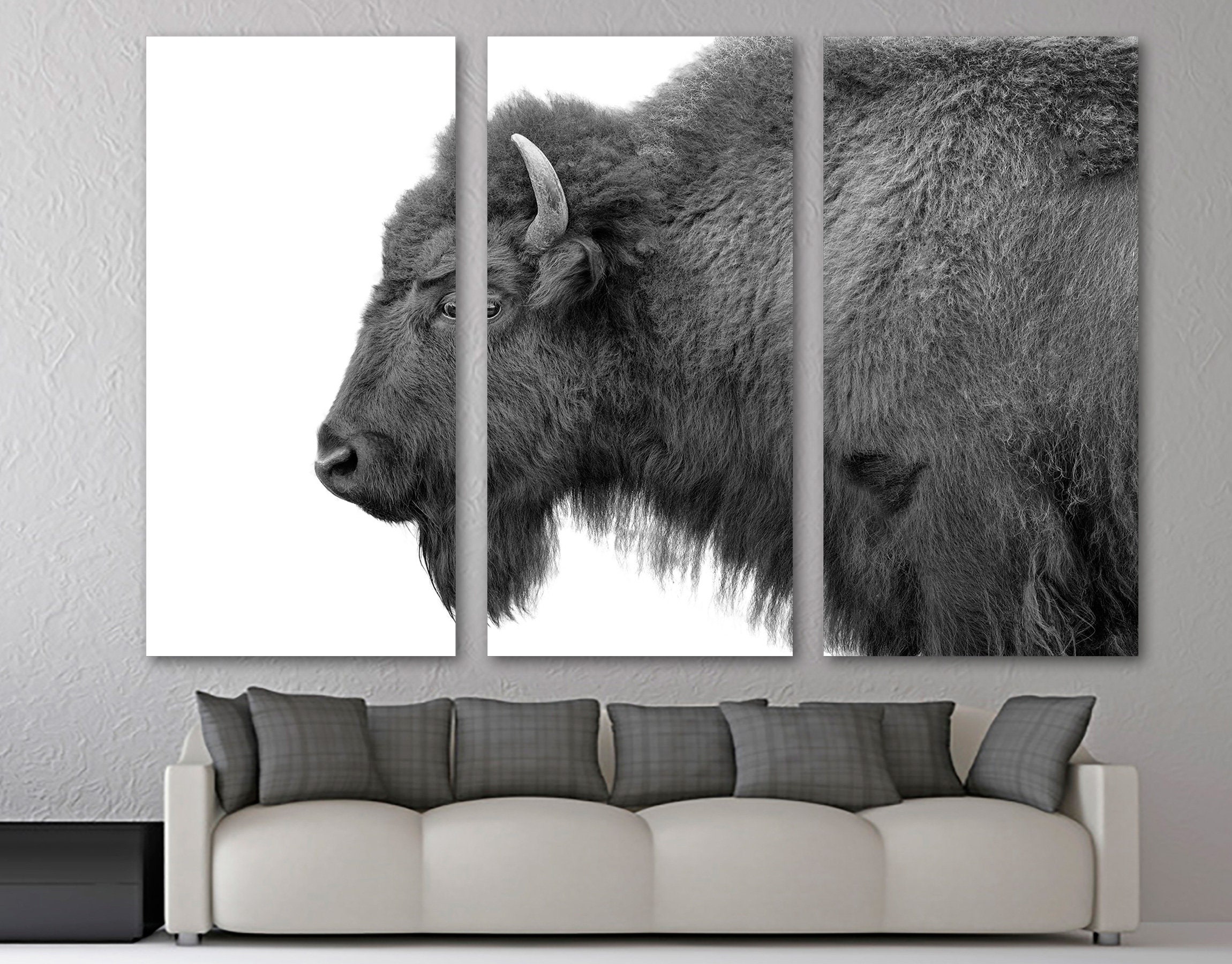 Bison Wall Art Black and White Canvas Buffalo Animal Print. Wildlife ...