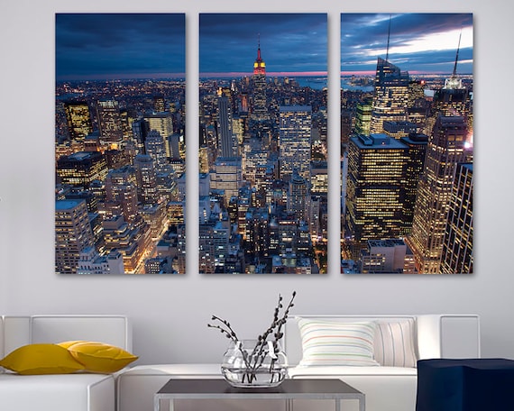 New York City evening skyline Canvas Print. NYC Wall Art. 3 | Etsy