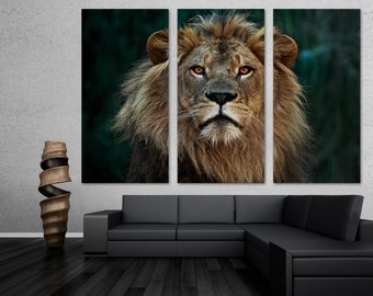Lion Wall Art Large Canvas Print Animal Portrait. Lion Head Animal Print, Lion Decor wildlife photography - Giclee multi panel wall decor