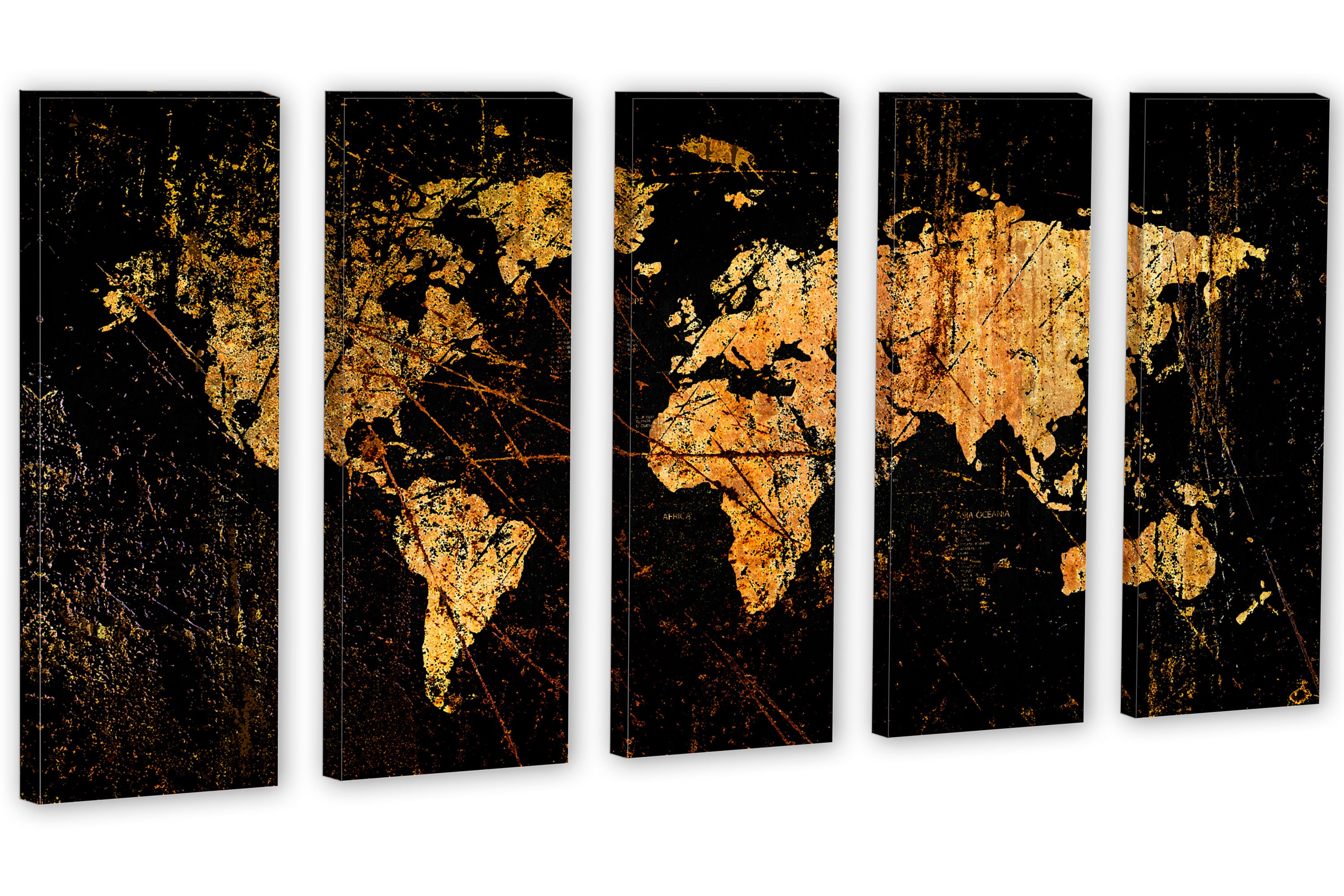 Abstract Black World Map Canvas Print With Distressed Earth Tones - Etsy