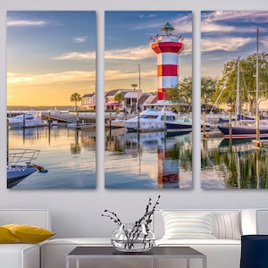 Hilton Head South Carolina Canvas Print Wall Art - SC, USA harbor & lighthose - Giclee home art decor, wall decor, interior design