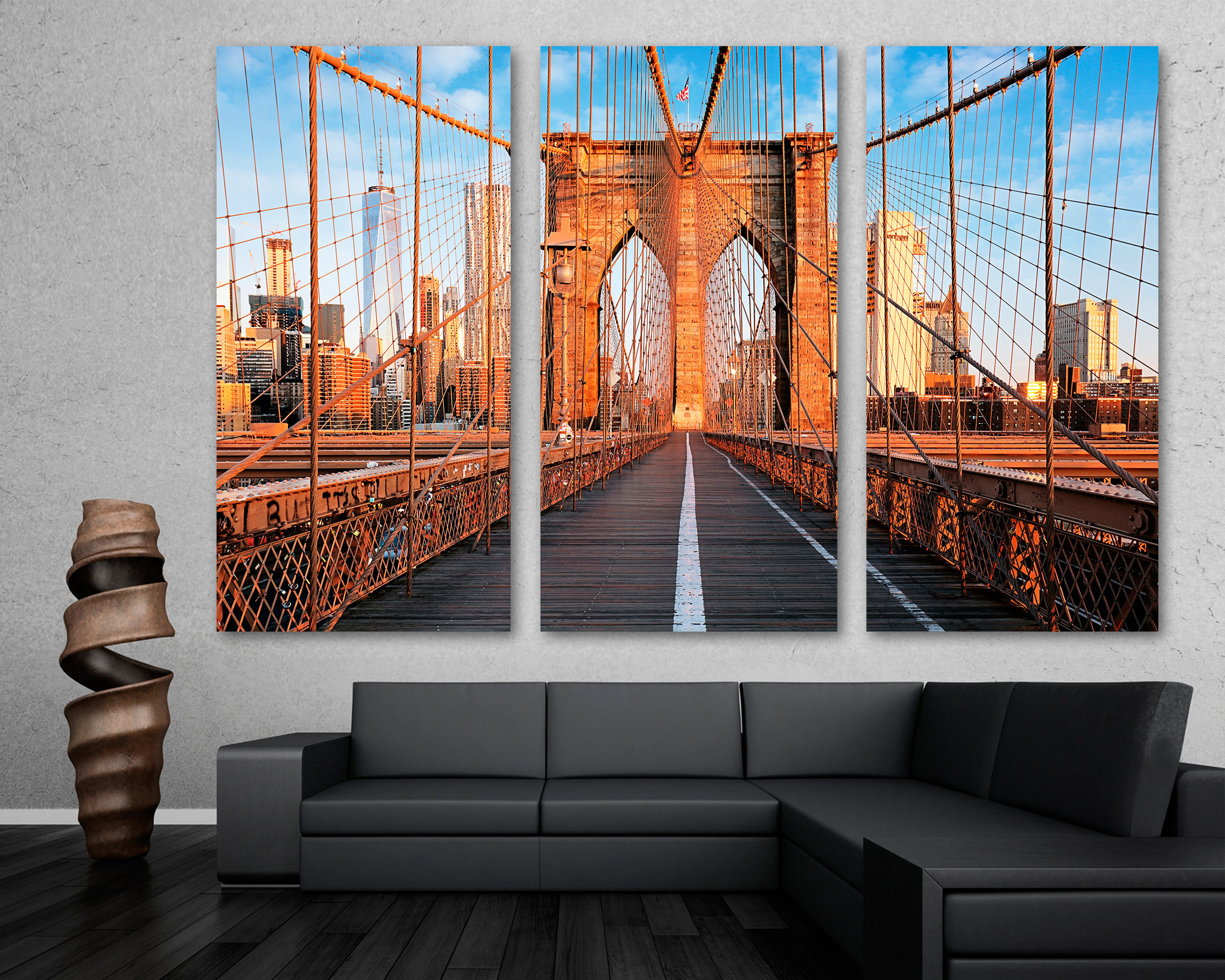 Brooklyn Bridge Manhattan View Canvas Print Triptych 3 Panel Etsy