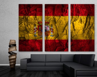 Spain Country Flag stone effect Canvas Print Wall Art - Spain Flag Art Giclee Print for home decor room decor, wall decor, interior design
