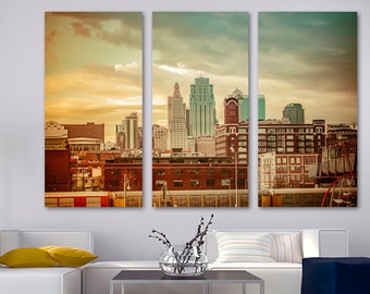 Kansas city Missouri Skyline Canvas Print Wall Art. KCMO Skyline Print, Midwest cityscape - Giclee wall decor & interior design.