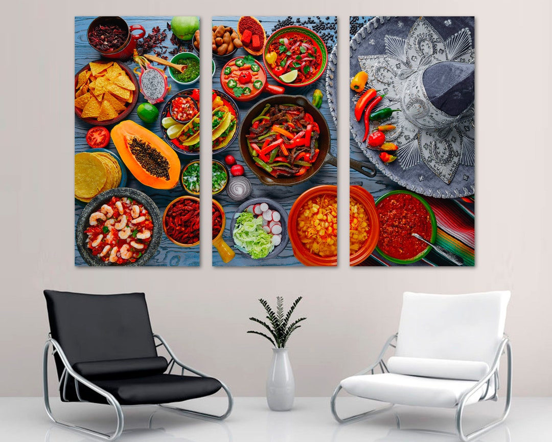 Mexican Food Canvas Print Kitchen Decor Wall Art With Gray Hat ...