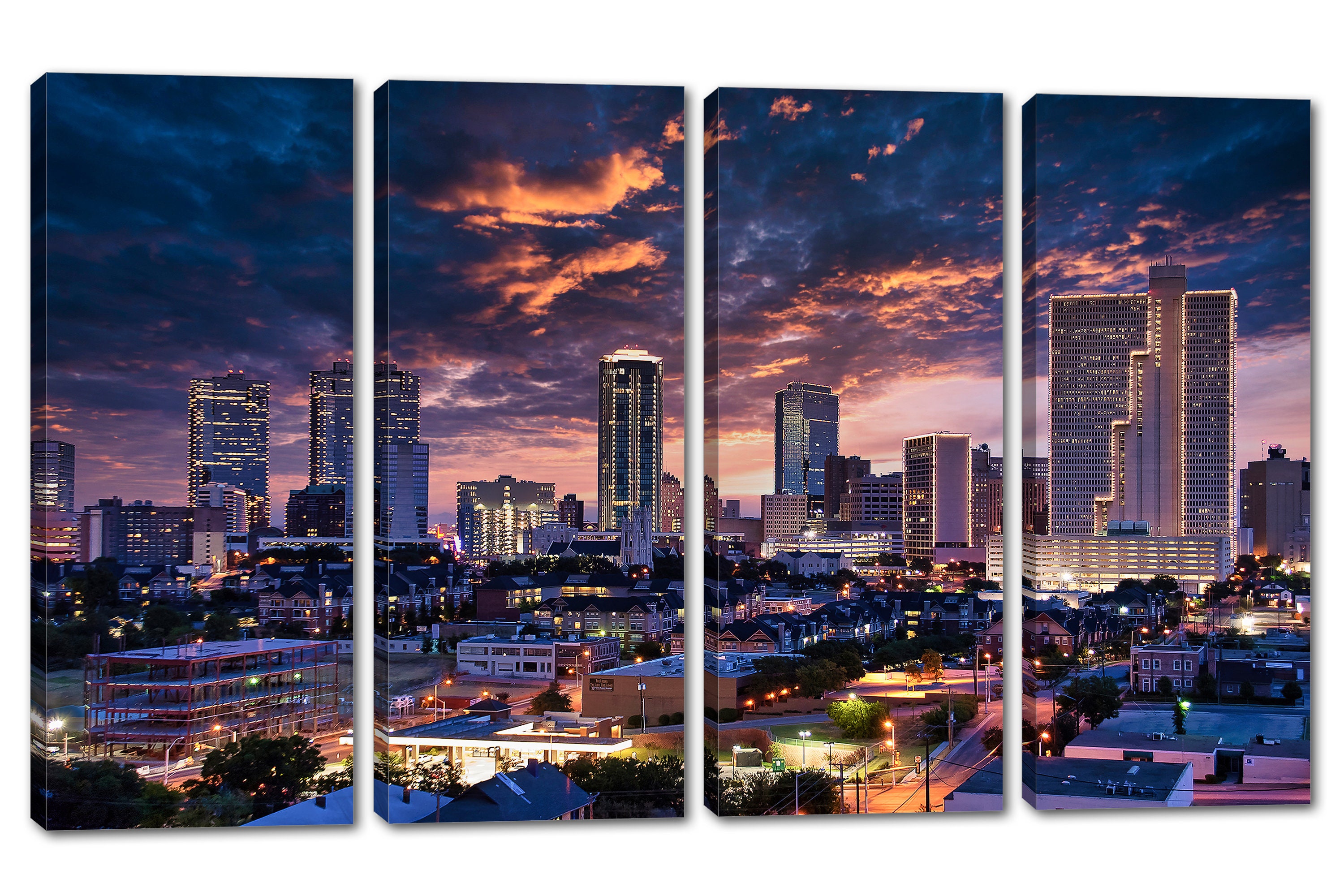 Fort Worth Texas Wall Art Canvas Print at Dusk. Fort Worth Skyline ...