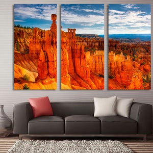 Thor's Hammer, Bryce Canyon, Utah 3 Panel Split, Triptych Canvas Print. Landscape photography for office wall decor, interior design image 1