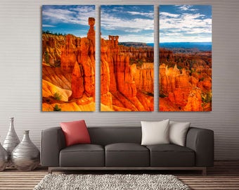 Thor's Hammer, Bryce Canyon, Utah - 3 Panel Split, Triptych Canvas Print. Landscape photography for office wall decor, interior design