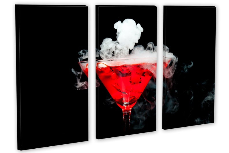 3 Panel Red Cocktail Ice Vapor Triptych Canvas Print room decor Martini Dink Giclee -1.5 frames Modern Wall Art wall decor Margarita